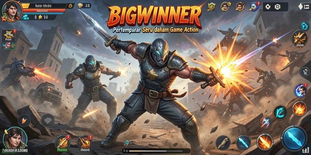 Tangkapan layar BIGWINNER menampilkan aksi pertempuran yang mendebarkan.