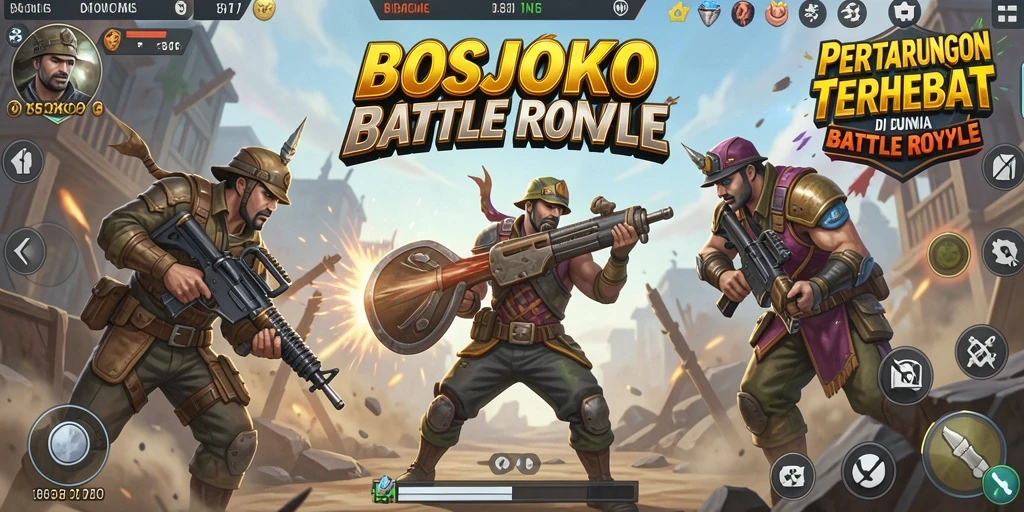Tampilan gameplay seru di BOSJOKO saat bertarung di arena.