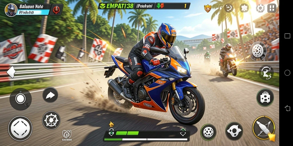 Gameplay seru dan mendebarkan di lintasan balapan motor.