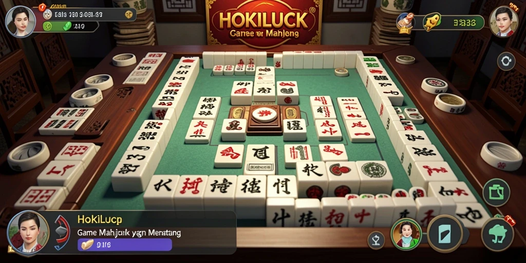 Screenshot gameplay HOKILUCK menunjukkan aksi permainan Mahjong yang dinamis.