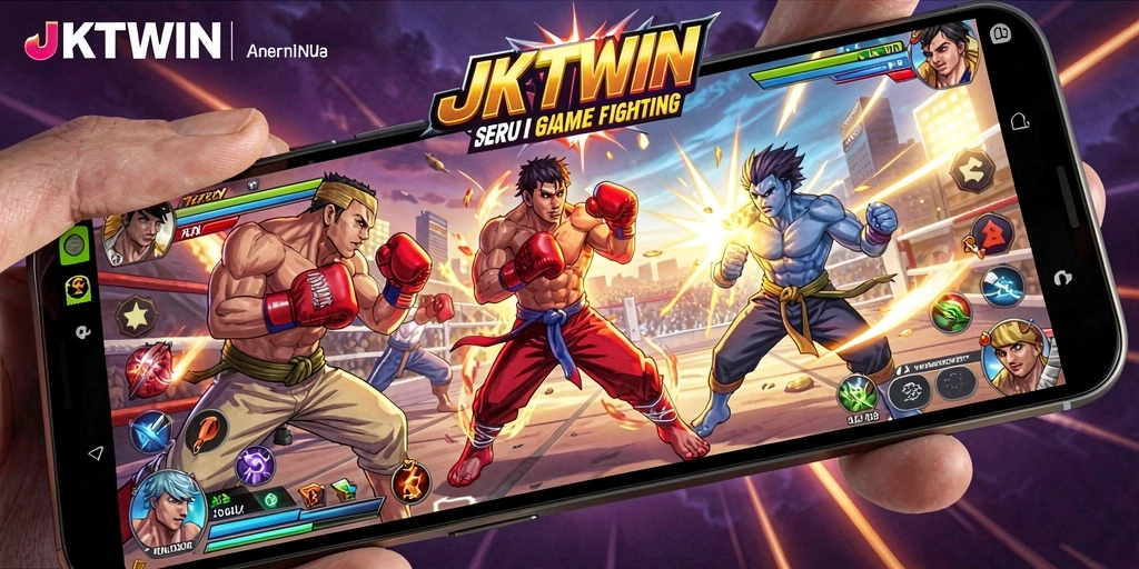 Tampilan gameplay JKTWIN yang mendebarkan dari pertarungan karakter.