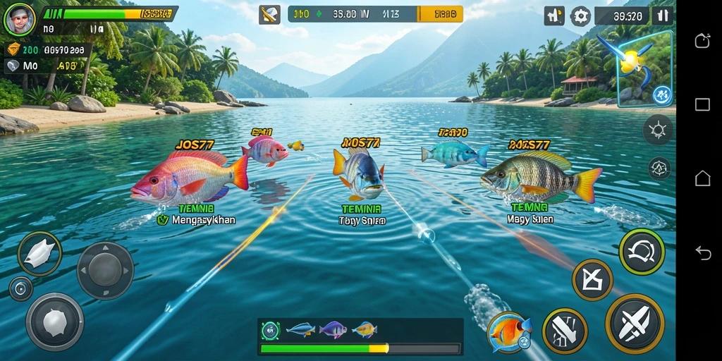 Tampilan gameplay seru JOS77 saat menembak ikan di lautan.