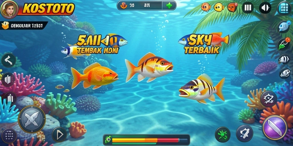 Tampilan gameplay KOSTOTO dengan aksi seru menembak ikan.