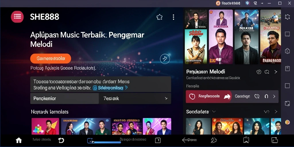 Screenshot gameplay SHE888 menampilkan antarmuka pengguna yang menarik dan interaksi mendengarkan musik.