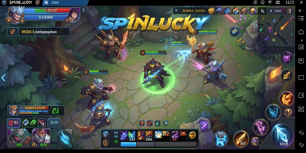 Tangkapan layar gameplay SPINLUCKY yang penuh aksi pertarungan.