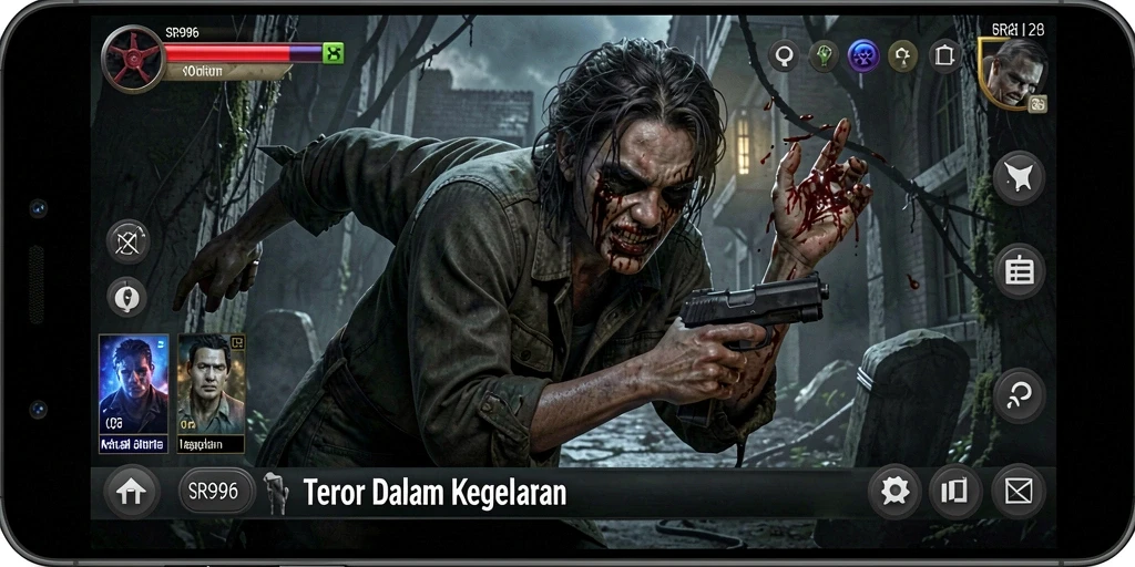 Tangkapan layar menampilkan suasana mencekam dari gameplay SR996.