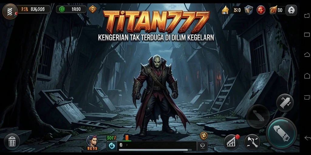 Screenshot gameplay TITAN777 yang menampilkan suasana kegelapan yang mencekam.