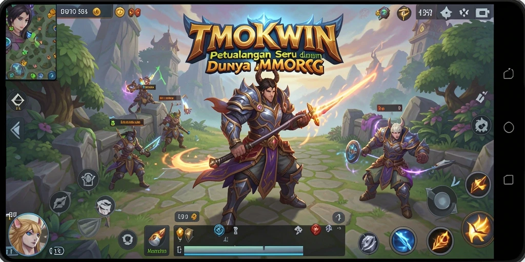 Tampilan screenshot gameplay TMOKWIN yang menampilkan aksi seru dalam pertempuran MMORPG.