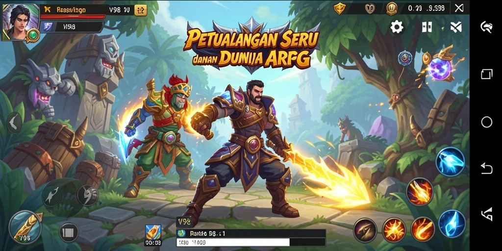 Tangkapan layar V98 menampilkan pertarungan epik di dunia ARPG yang menegangkan.